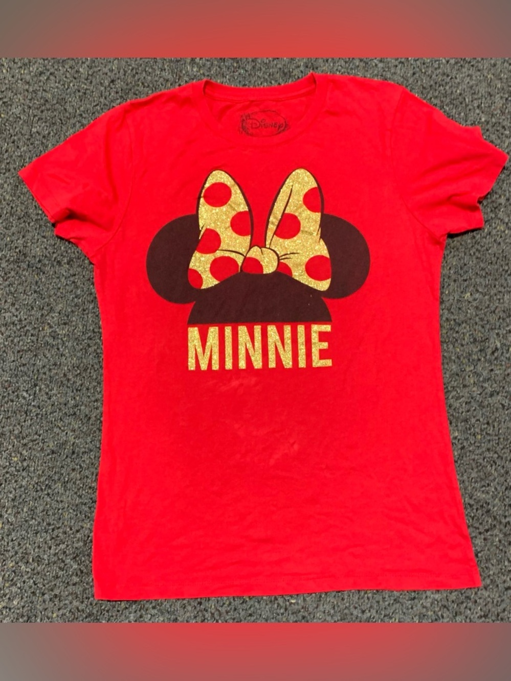 Disney women’s large shimmery gold Minnie Mouse tee shirt